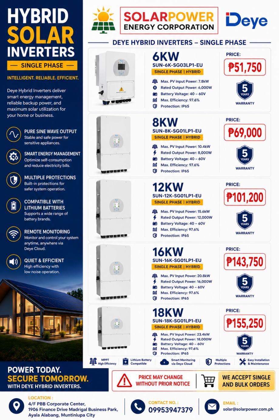 DEYE - Hybrid Solar Inverter Series (6kW to 18kW)
